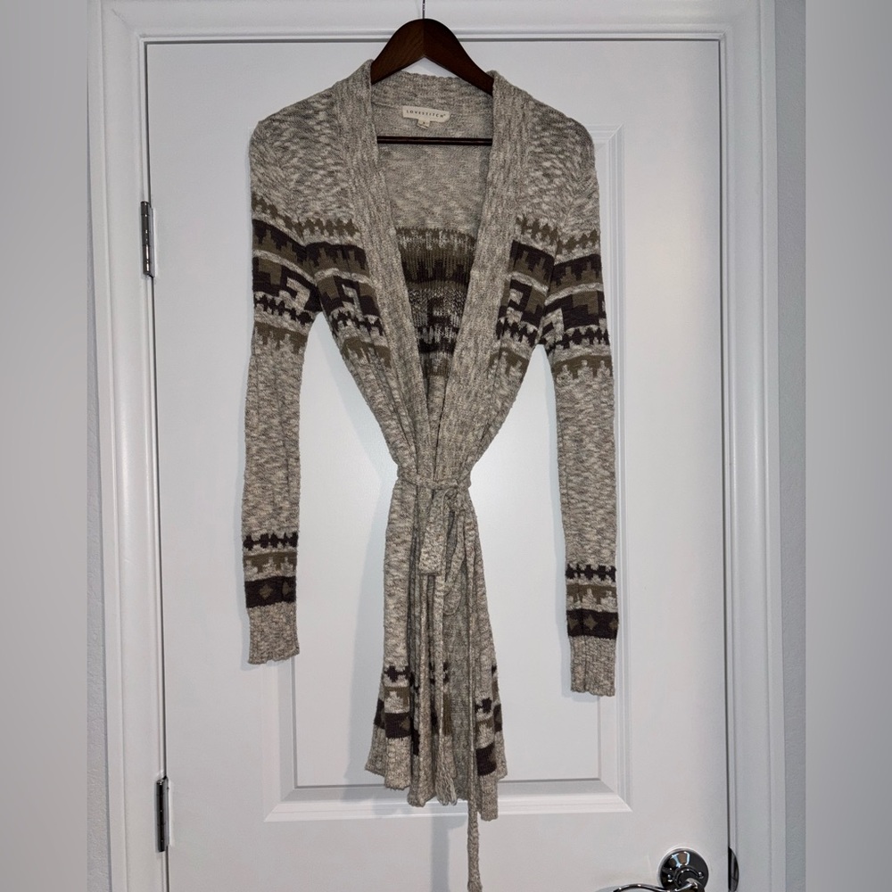 LOVESTITCH Cream and Brown Knit Cardigan With Removable Tie Belt